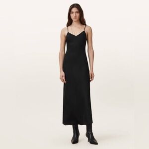 All Saint Elegant Black Spaghetti Strap Dress small black soft silky chic